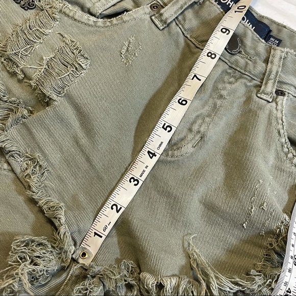 John John Olive Green Distressed Raw Hem Shorts - Picture 12 of 16